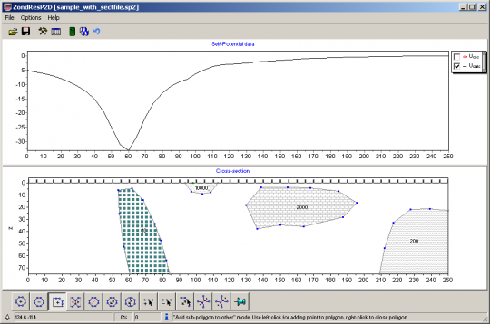 Программа двумерной интерпретации данных метода естественного поля в полигональном исполнении — ZondSP2dp